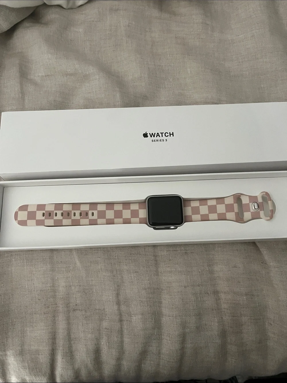 Apple Watch Series 3 with Pink Checkered Silicone Band